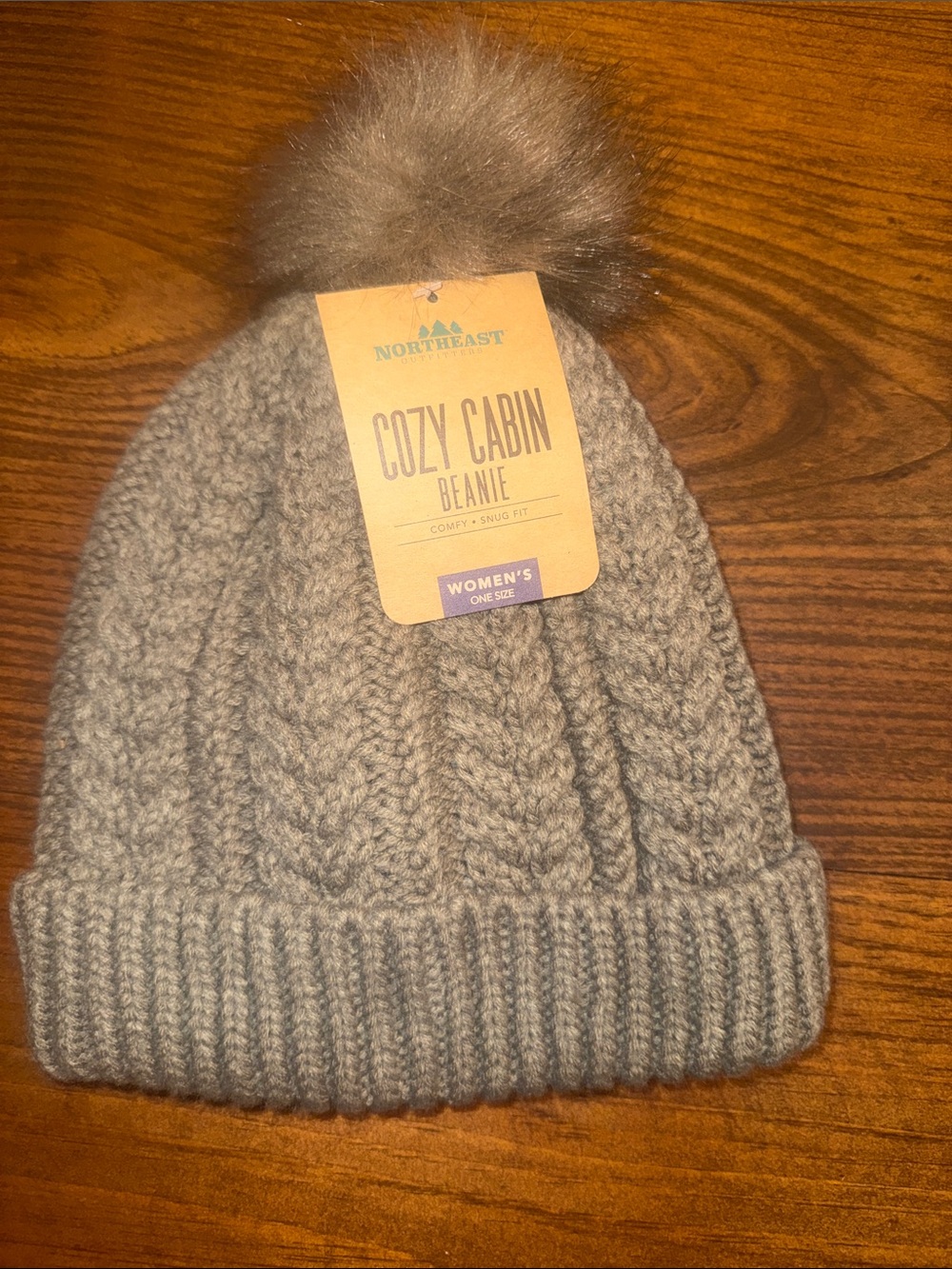 Cozy Cabin Women's Gray Pom Pom Beanie